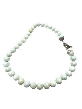 Green Jade Necklace Jade of Yesteryear Brand Sterling Silver Marcasite Clasp